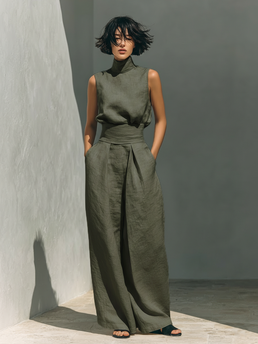The Maria Linen Top & Wide-Leg Pants Set