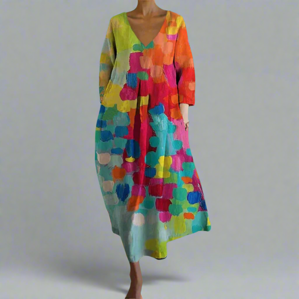 Linda | Vibrant V-Neck Dress Crafted from Premium Fabric