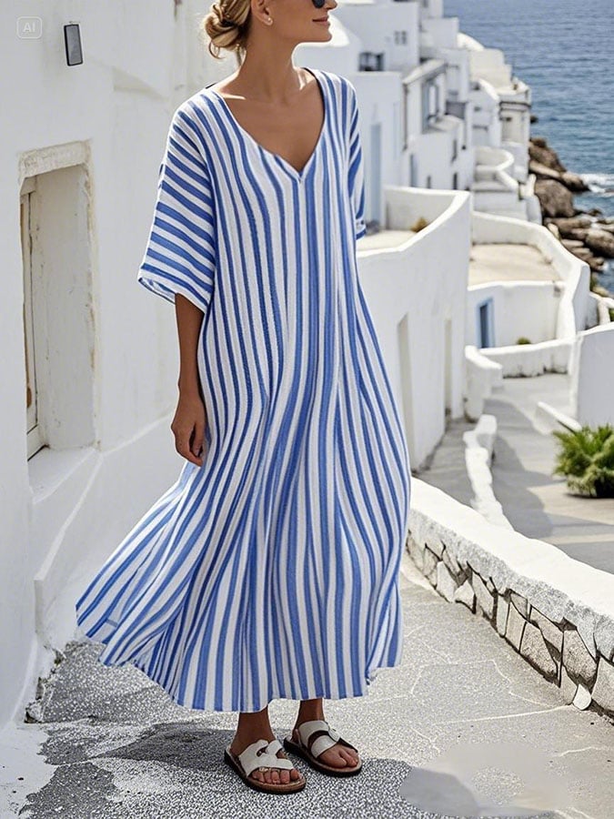 Reva – Holiday Striped Pattern Print Dress