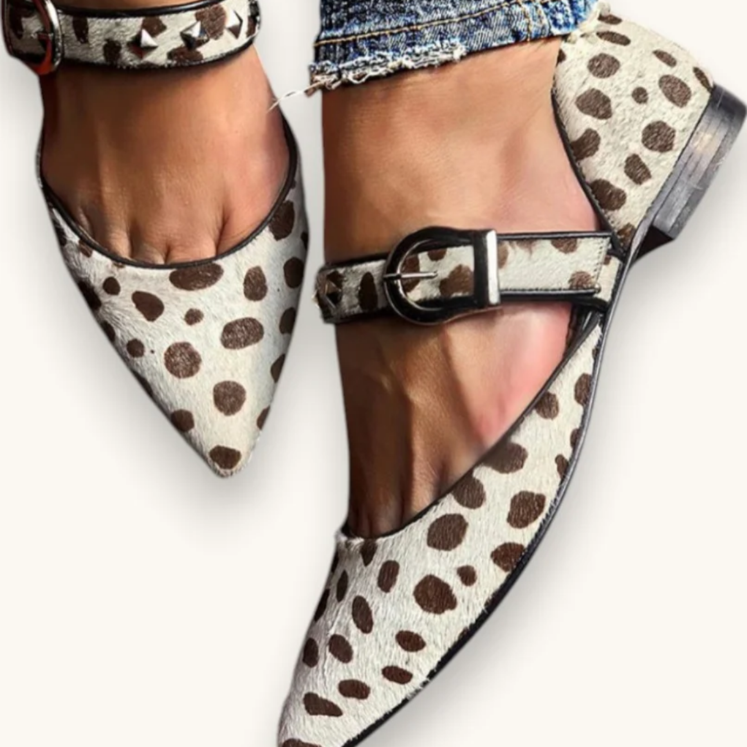 POINTED BALLET FLATS WITH LEOPARD PRINT STRAPS
